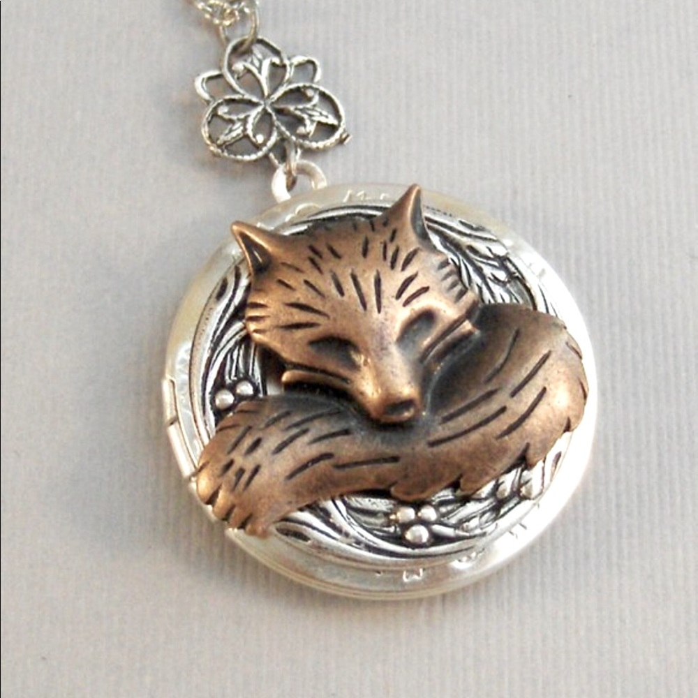Fox Locket Necklace Silver Locket Fox Neck…
